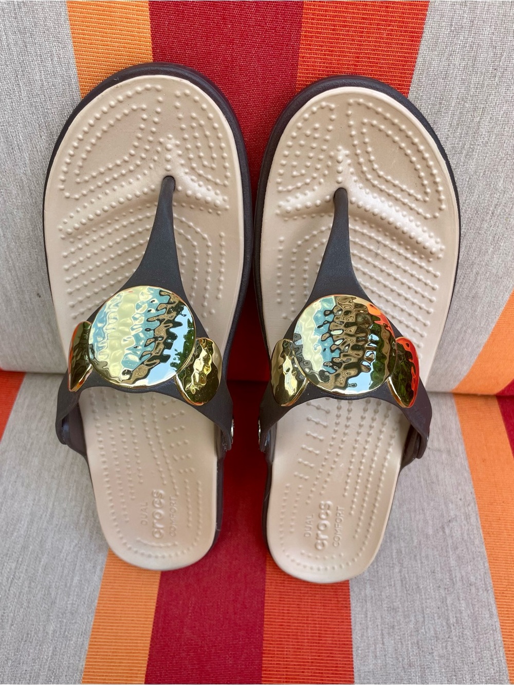 CROCS Brown and Gold  Slip-On Sandals Sanrah BNWOT